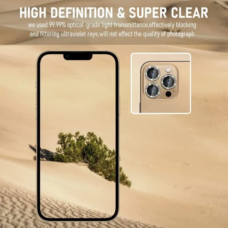 Image of for iPhone 14 Pro Camera Lens Protector & iPhone 14 Pro Max Camera Lens Protector Tempered Glass Screen Protector, Anti-Scratch Premium Tempered Glass Film Aluminum Alloy 3D Lens Ring Cover for IPgone 14 Pro-iPhone 14 Pro Max - (3 Pack, Gold Diamond0)