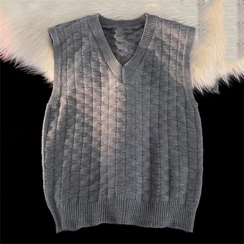 Fashion V-Neck Knit Vest Men Autumn Winter Sleeveless Sweater Pullover Sweater Loose Solid Color Vest4