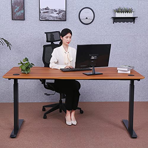 Image of ApexDesk Elite Pro Series 71 inch x 33 inch Electric Height Adjustable Stand up Desk, Sit Stand Home Office Desk, Computer Desk - Curved Red Apple