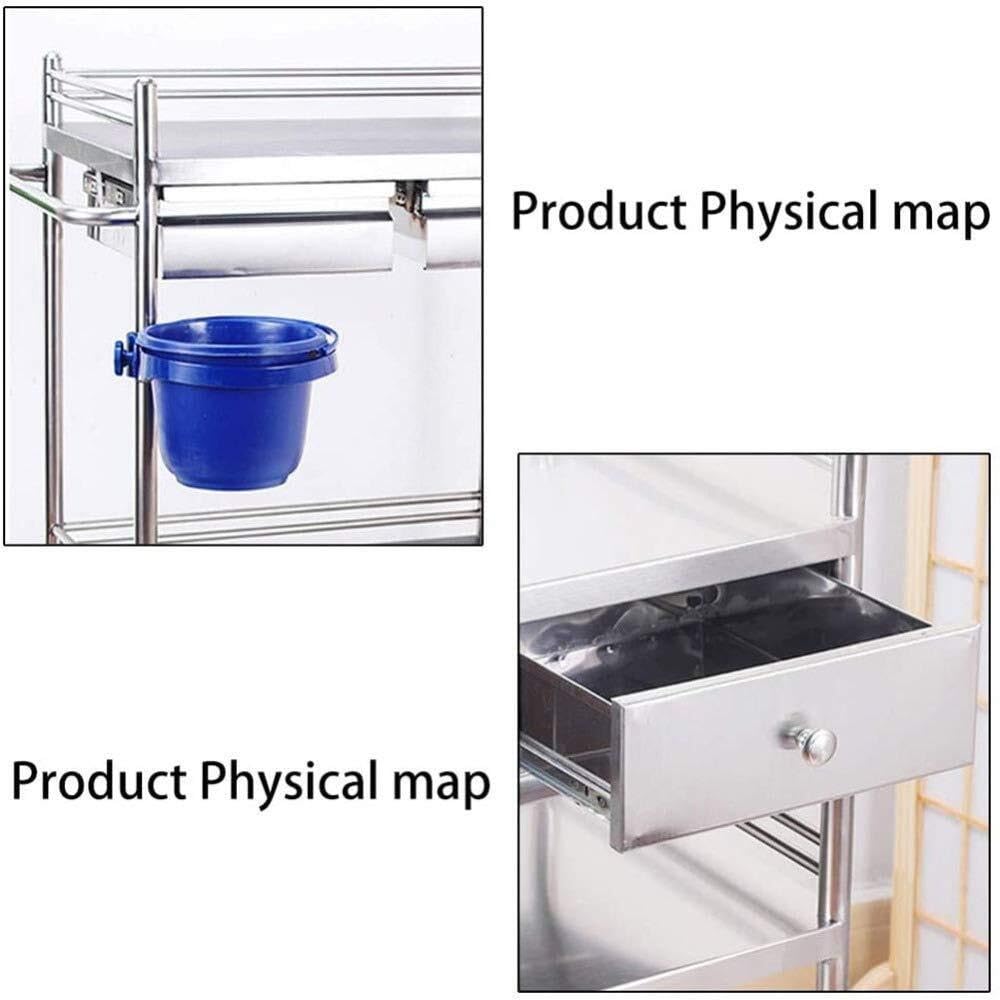 Carrello da portata in acciaio inox con 2 livelli e ruote silenziose, perfetto per cucina, ufficio, bagno e hotel, capacità 80 kg, dimensioni: 60 x 40 x 86 cm