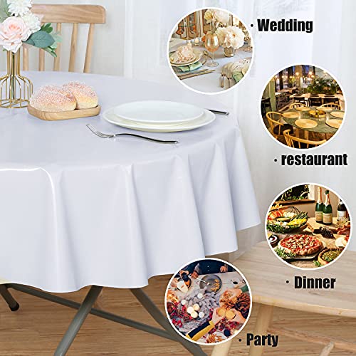 Image of sancua 100% Waterproof Round PVC Tablecloth - 60 Inch - Oil Proof Spill Proof Vinyl Table Cloth, Wipe Clean Table Cover for Dining Tables, Buffet Parties and Camping, White