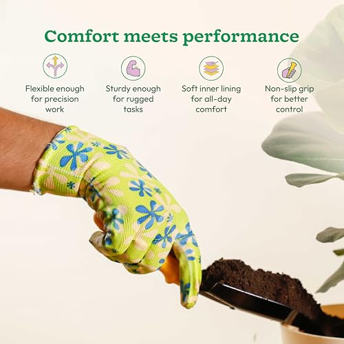 Image of UGAOO Gardening Gloves for Home Garden (1 Pair) - Durable Hand Gloves for Home Gardening Work, Plant Care, Digging, Weeding & Outdoor Tasks | Reusable Protective Garden Gloves - Green