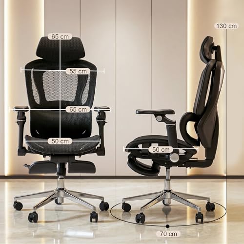 Image of DROGO Magnus Ergonomic Office Chair for Work from Home, Computer Chair with 7D Armrest, Headrest, Curved Lumbar Support, Adjustable Back & Sliding Seat | 130 Recline, Footrest & Aluminium Base(Black)