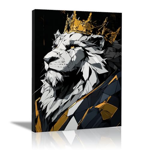Peinture murale sur toile lion doré CUDAOO 40x60cm encadrée pour décoration moderne de bureau