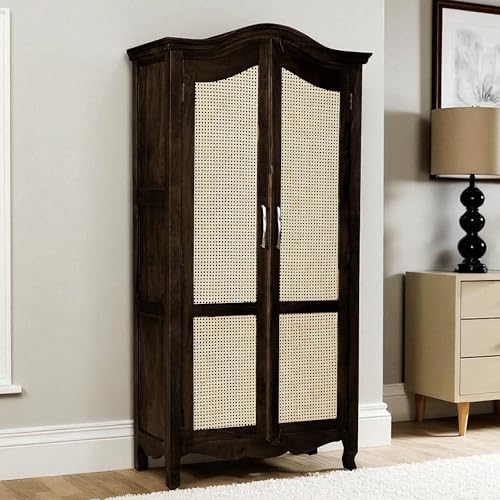 Image of The Attic Catania Kitchen Cabinet, Multipurpose Cabinet for Bedroom Living Room Study bar, Solid Wood Bookshelf /Kitchen Cabinet, Solid Mango Wood, Walnut Matte Finish Cane