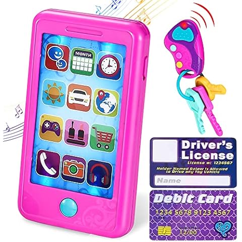 JOYIN Play-act Pretend Play Smart Phone, Keyfob Key Toy and Credit Cards Set Kids Toddler Cellphone Key Toys Cover
