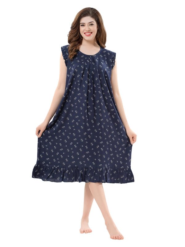 Image of Women's Viscose Blend Comfort Short Nighty with Side Pockets | Soft Printed Short Night Dress for Everyday Wear | Easy to Wear (CS5001)