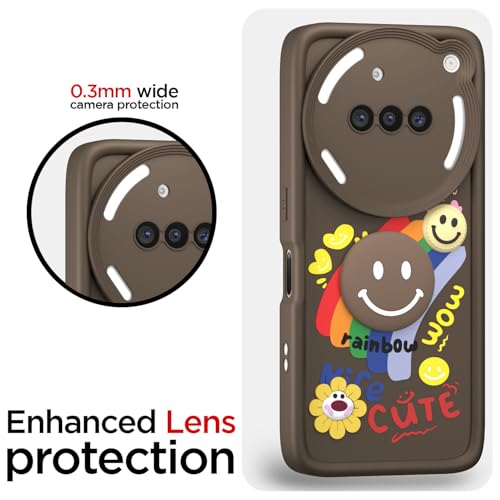 Image of Pikkme Back Cover for Nothing Phone 3a 5G | Soft Silicone| Cute Rainbow Smile & 3D Cartoon Flower Design | Shockproof Raised Camera Protection Bumper Case (Brown)