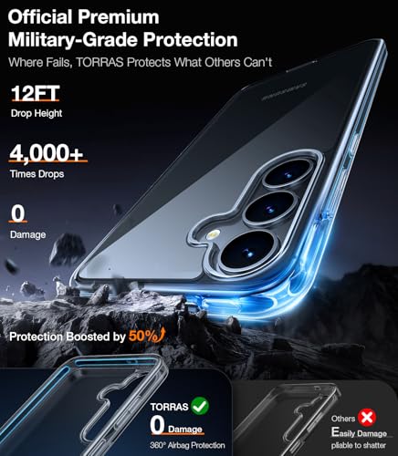 Image of TORRAS Guardian Shockproof for Samsung Galaxy S25 Plus Case, [Non-Yellowing] [12FT Military-Grade Protection] Transparent Slim Case for Samsung S25 Plus Case, Diamond Clear, Hard, 6.7''