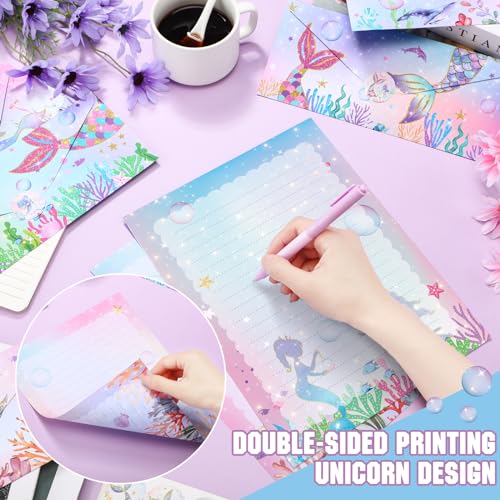 Image of TaoBary 160 Pcs Stationery Paper Set 50 Double Sided Stationery Papers with 50 Matching Envelopes and 60 Round Dot Sticker, 10 Design(Mermaid,8.5 x 11 Inch)