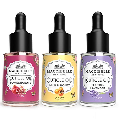 Maccibelle Cuticle Oil Set of 3 Oil Flavors,Help to Heals Dry Cracked Cuticles 0.5 oz (Set 3 with Dropper)
