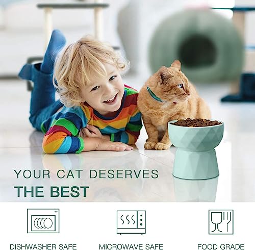 Image of PETANGEL Cat Ceramic Eelevated Anti Vomiting Pet Food Bowl (Pack Of 1 (Oval Mint Green)),?12.5 cm,H 11.5 cm,W 11.5 cm