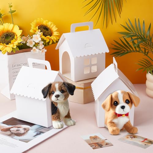 BENECREAT 30 Packung Partygeschenkboxen Für Hunde 10x12x18cm Weiße Hundehüttenboxen Mit Quadratischem Fenster Für Die Dekoration von Geburtstagspartys Zur Adoption von Welpen