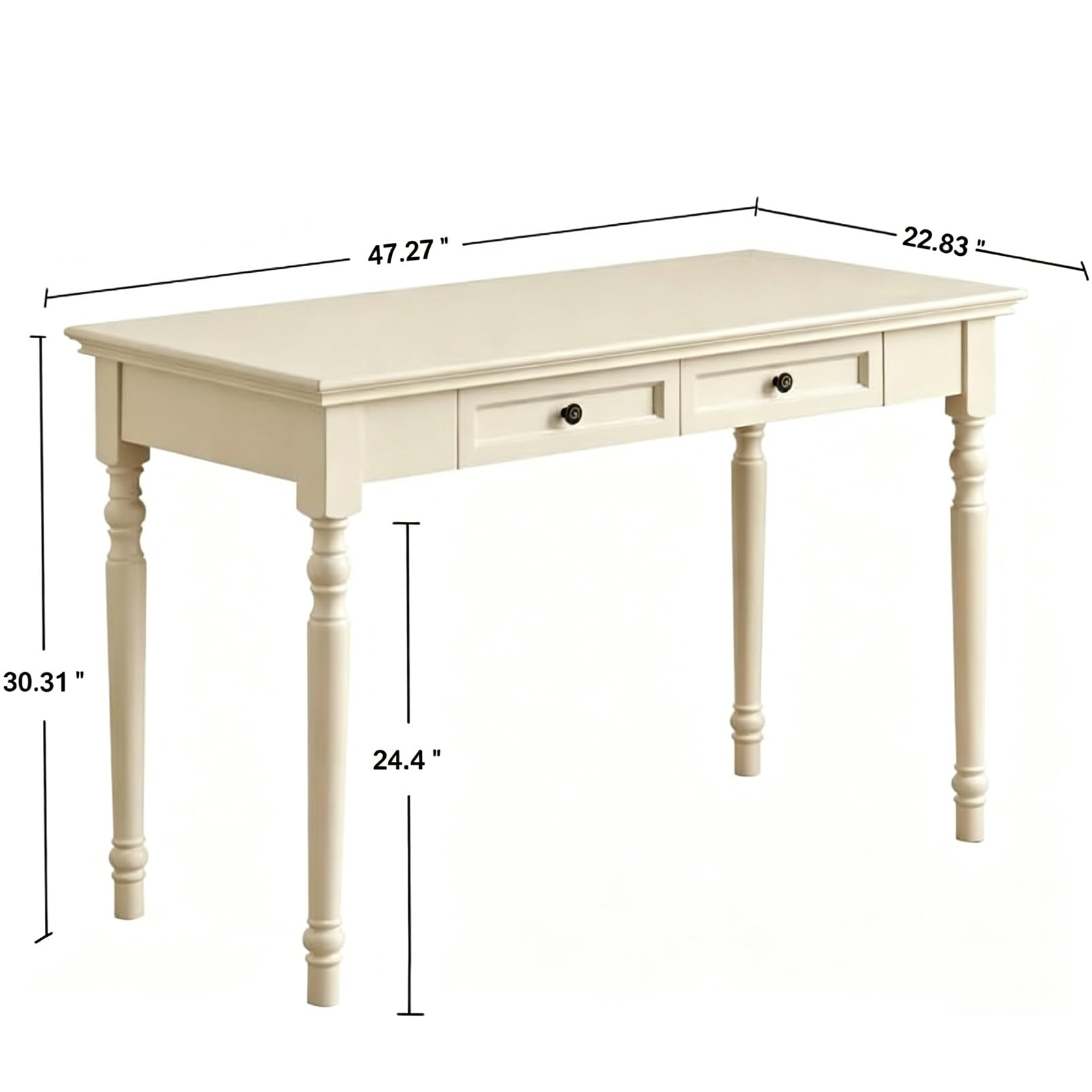 Scrivania Vintage In Noce Con 2 Cassetti, Scrivania Tradizionale Da 120 Cm In Stile Rustico, Tavolo Da Trucco Classico In Legno Massello, Per Ufficio, Studio O Soggiorno, White