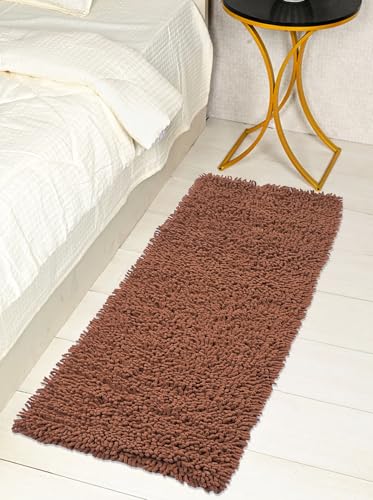 SARAL HOME EASY LIVING Shaggy Soft Cotton Durable & Washable Multipurpose Runner for Home/Kitchen/Living Area/Lobby/Office with Anti Skid Backing|Non-Slip & Quick-Drying Mats (Brown, 40 Cm X 120 Cm)