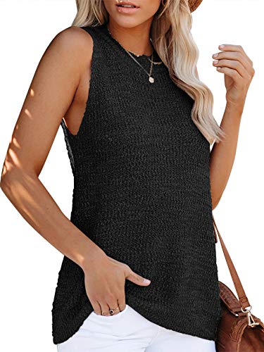 Ybenlow Womens Summer Knit Tank Tops Tie Knot Sleeveless Sweater Casual Loose Workout Vest Shirts Blouses Black