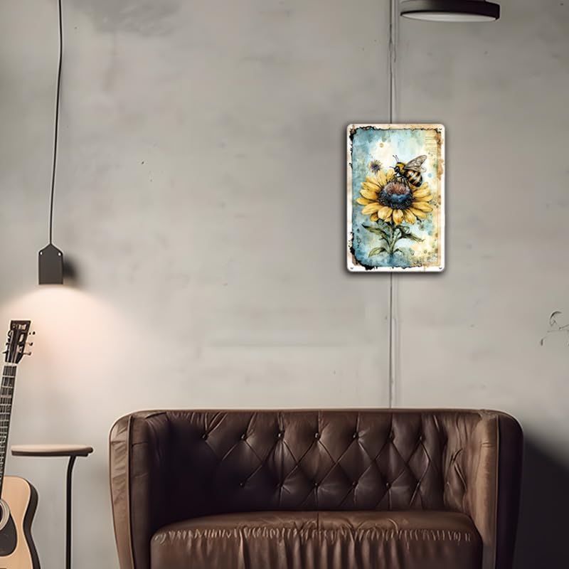 Miniatura 6 de YOYI ART Letreros de metal para jardín - Letrero vintage de girasol de abeja, letreros al aire libre para patio, patio, granja, jardín, porche,