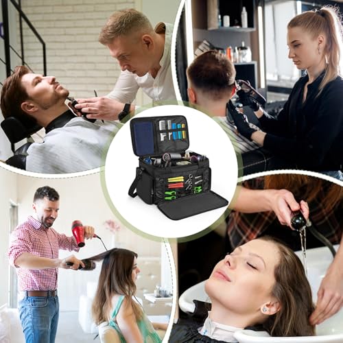توربيو حقيبة كبيرة السعة لمصففي الشعر مع فواصل قابلة للتعديل، حقيبة حمل للحلاق، حقيبة سفر للحلاق، منظم للحلاقة واللوازم، تحمل أدوات قص الشعر المختلفة