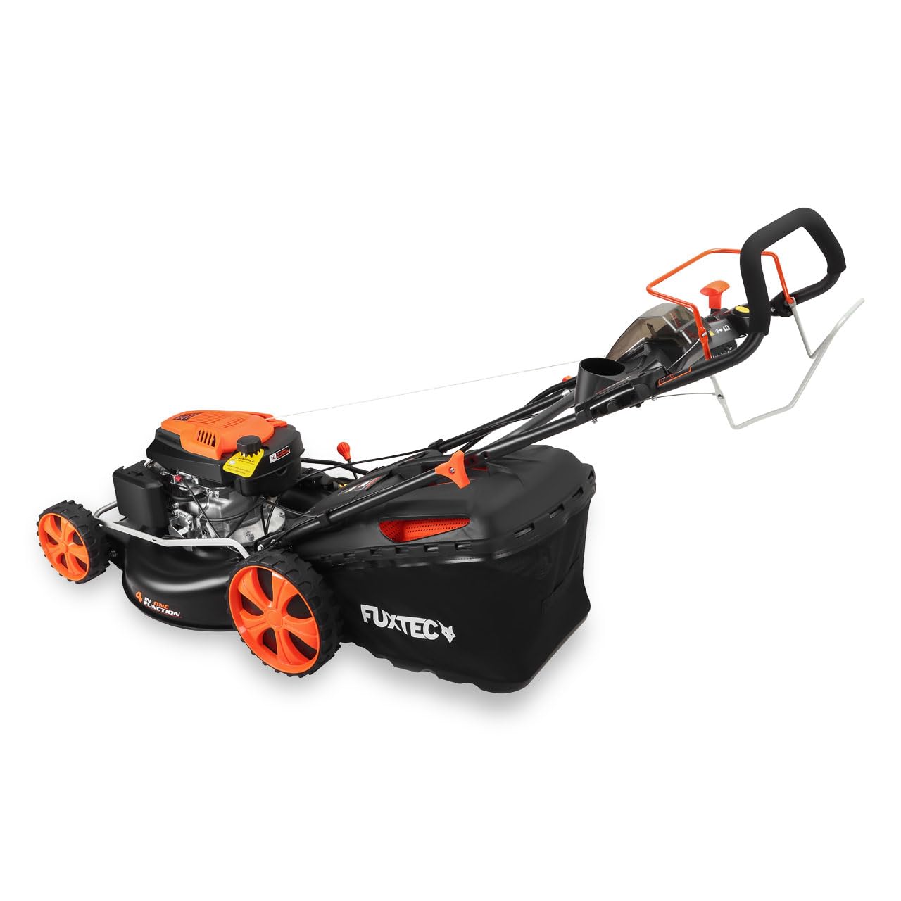 Cortacésped de Gasolina autopropulsada FX-RM5396eSPRO, Arranque Eléctrico, Velocidad Ajustable, Expulsión Lateral, Ancho de Corte 53cm, Mulching, Altura de Corte 25-75mm, Recogedor 70L