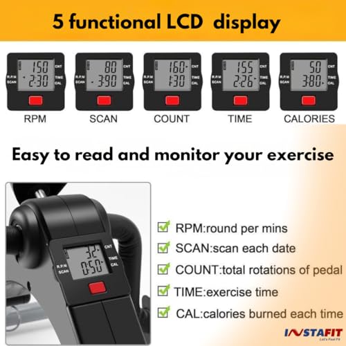 Image of Mini Pedal Exerciser Cycle for Home & Office, Under Desk Arm & Leg Exercise Bike, LCD Display with Time, Count & Calories, Adjustable Resistance