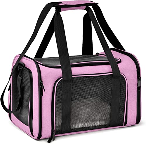Image of PETANGEL Cat and Small Dog Carrier Bag, 50cm Large Cat Carrier Soft Sided Carrier, Folding Dog Carrier(Pink, L+: 50cm x 34cm x 34cm)