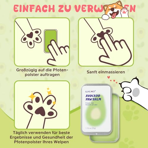 GJYC PET Avocado Tierpfotenpflege Butter 33g für Katzen & Hunde - Natürliche Feuchtigkeitspflege, Tiefe Pflege, Tierpfotenpflege Creme, Anti-Trockenheit, Weicht & Schützt Pfotenplättchen