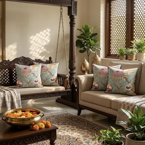 Image of Handmade Throw /Pillow Cushion Cover : 100% Cotton Fabric : High Thread Count : Set of 5