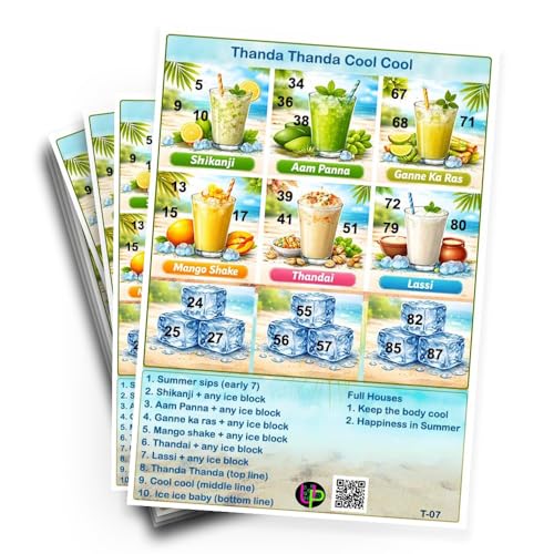Image of Summer Theme Tambola Tickets - Thanda Thanda Cool Cool | English | Bingo Housie Game Cards for Kitty Party, Friends & Family Gatherings (Set of 15 Tickets)