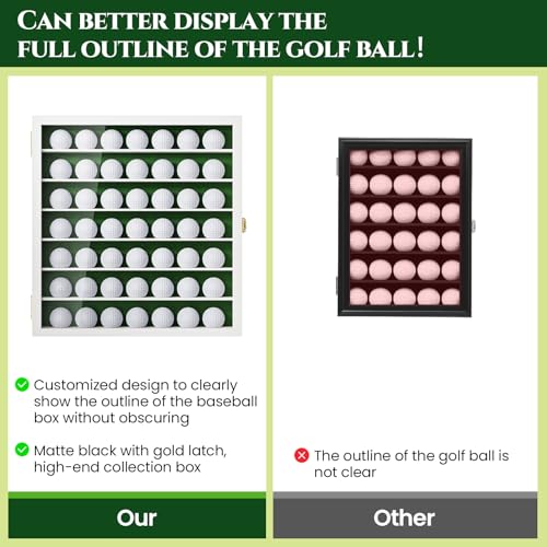 Image of TJ.MOREE Golf Ball Holder Display Case for 49 Balls, Wall Mount, White Wood | Acrylic Front, Metal Door Lock, Soft Lining, Gift for Men