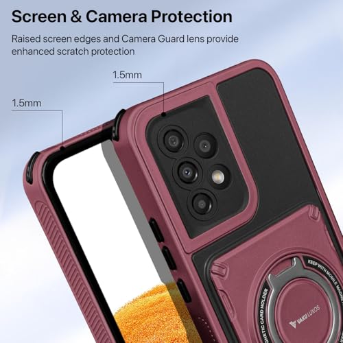 Image of Vaku Luxos Axion Armor Military Grade TPU Back Cover Case for Samsung Galaxy A53 5G with Magnetic Ring Holder Kickstand Camera Screen Protector- Maroon