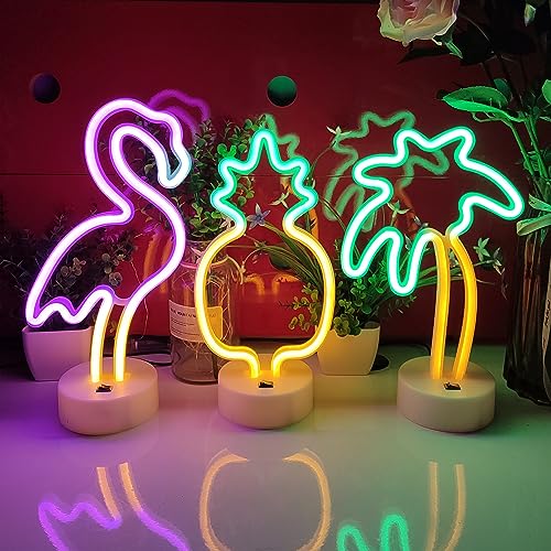 Image of JYWJ Neon Signs with Holder Base,USB or 3-AA Battery Powered Neon Light,LED Table Decoration,Bedroom Wall Decoration,Birthday Gift,Wedding Supplies Business Gift(Pineapple)