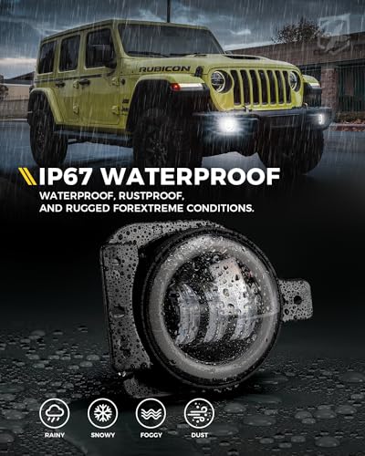 Image of 300% Bright 60W LED Fog Lights w /DRL Compatible with 18+ Jeep JL JT, White | 2 Light Functions, Angel Eye, Adjustable Angle, Waterproof, Plug N Play, DOT Approved