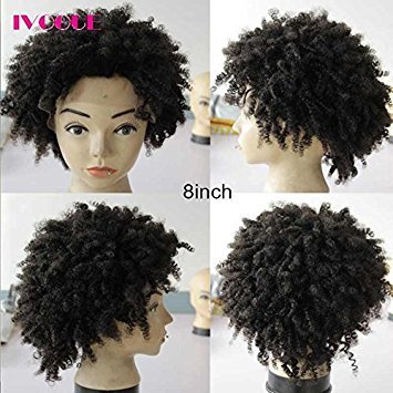 iVogue Hair Afro Kinky Curly T Lace Front Human Hair Wigs with Bangs Malaysian Virgin Hair Short Bob Lace Wigs for African Americans Black Women (10inch)