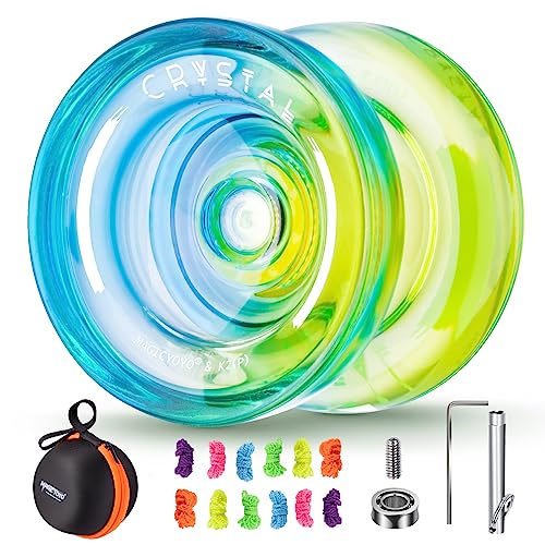 MAGICYOYO Crystal Yoyo K2 Blau Gelb, Responsive JoJo für Kinder Anfänger, Dual Purpose Yoyo Professional Trick JoJo, Kunststoff Yo yo mit Nicht reagierendem Jo-jo Lagersatz, 12 Saiten, Case