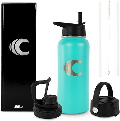 Miniatura 1 de Cannon Sports Botella de agua aislada de acero inoxidable con popote para deportes y viajes, sin BPA (verde azulado, 32 onzas)