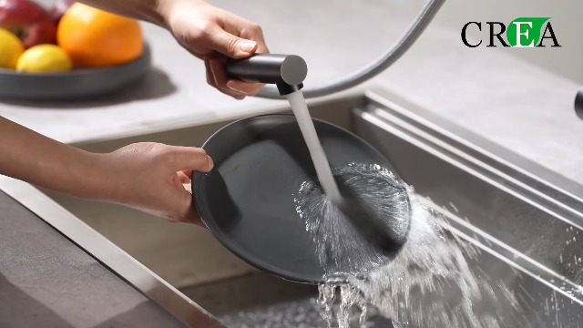 Rubinetto Cucina 3 Vie CREA Con Doccetta Estraibile E Girevole A 360° - Acciaio Inox Spazzolato, Per Sistemi Osmosi
