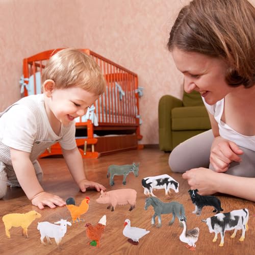 MXTIMWAN 12 Stück Sehr Klein Bauernhof Tierfiguren, Mini Bauernhof Tierfiguren, Bauernhof Scheunentiere Spielset für Kinder, Jungen, Mädchen, Kuchendekoration, Tiere Thema Geburtstag Party