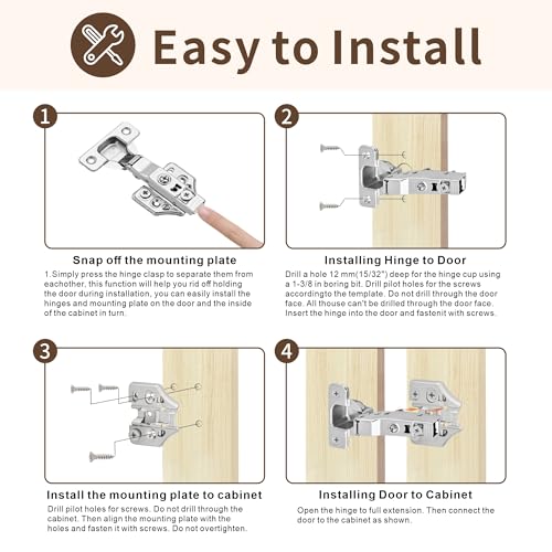 20 Pack Full Overlay Soft Close Cabinet Hinges 105° Frameless 3 Way Adjustable Soft Close Hinges for Cabinet Doors Kitchen Cabinet Door Hinges with Screws Bright Nickel by SORGMACH - Used condition - Image 5