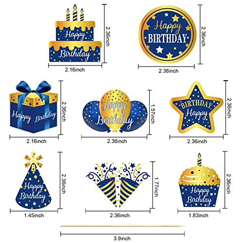 48Pcs Happy Birthday Cake Toppers Decorations For Boys Men, Blue Gold Birthday Cupcake Toppers Sign Decor, 16Th 21St 30Th 40Th 50Th 60Th 70Th Bday Cupcake Picks Party Supplies #TOP1