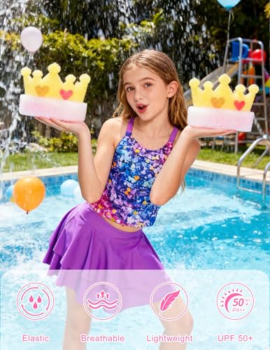 Image of ALISISTER Girls Tankini Swimsuit Two Piece Bathing Suits Summer Beach Swimwear with Shorts for 7-12 Years