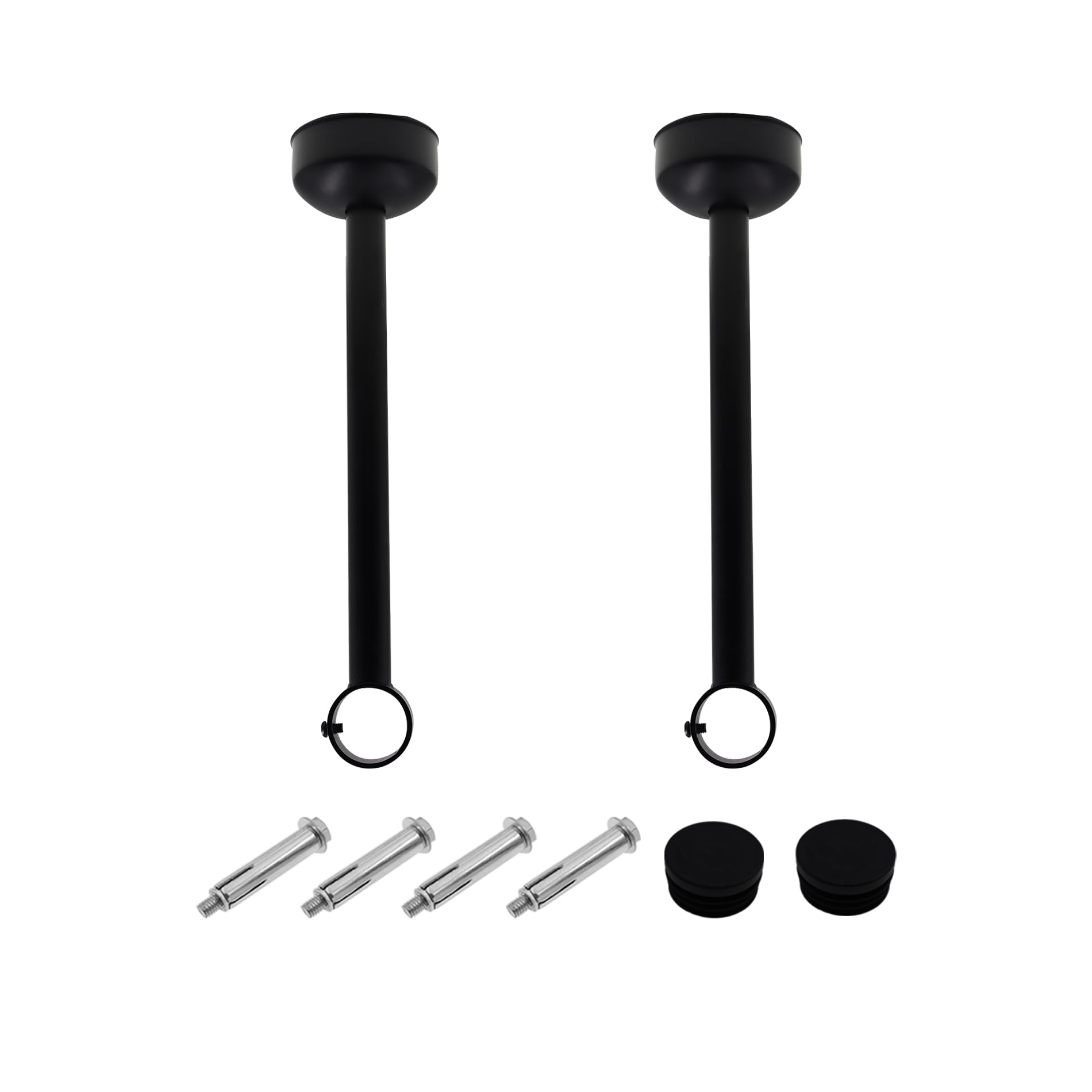 Lot de 2 supports de fixation au plafond en acier inoxydable pour tringle à rideau de douche Noir Hauteur 30 cm Diamètre intérieur 2,6 cm