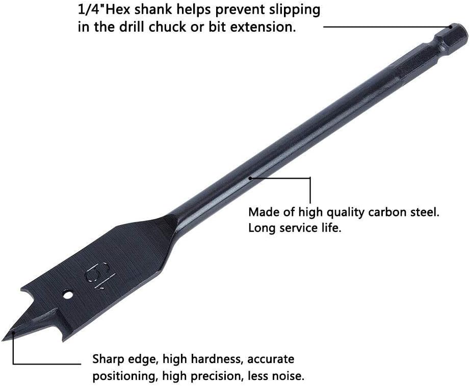 Flat Wood Drill - SENRISE Woodworking Three-Point Flat Drill Flat Wood Spade Drill Bit-Black Used in Bench Drill, Electric Drills, Rechargeable Drills, 5Pcs (15mm)