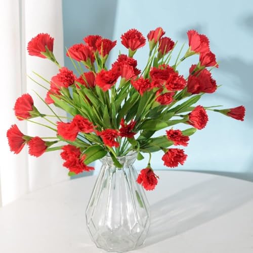 huaao Flores Claveles Artificiales Rojos Falsos 5pcs, 31 cm, Flores Arreglos de Seda, Decoración para Boda, Jarrones, Fiestas, Regalos para el Día de la Madre