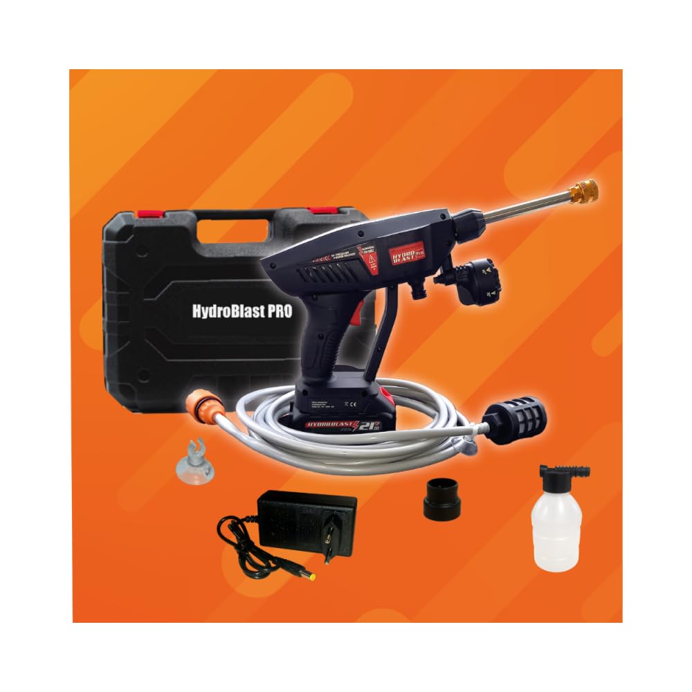 HYDROBLAST Le Pistolet Nettoyeur à Pression - MYBO TV - sans Fil, Rechargeable, portatif. Fonctionne sur Batterie. Peut s'utiliser avec Un Seau d'eau/raccordé au Robinet ou avec Une Bouteille d'eau