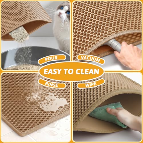 Image of Pieviev Cat Litter Mat Double Layer Waterproof Urine Proof Trapping Mat 1 Pack (30''X24'', Brown)