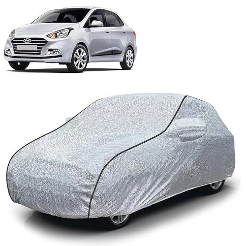 Image of Sulfar 100% Waterproof Car Body Cover Compatible with Mirror for Hyundai Xcent (Triple Stitched, Full Bottom Elastic, Magic Silver with Black Piping)