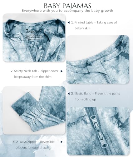 Jimonda Baby Girls Boys Footless Pajamas,Rayon From Bamboo Pjs 2 Way Zipper Long Sleeve Soft Sleeper,Infant Tie-dye Romper3