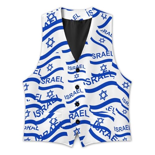 Flag of Israel Funny Men's Formal Suit Vest Casual Business Dress Waistcoat Printed Vest Slim Fit2