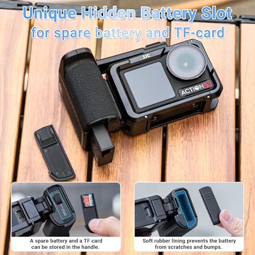 Image of JJC Action 5 Pro Handle Grip Kit for DJI Osmo Action 5 4 3 / Xtra Edge Pro Accessories, Street Photography Magnetic Expansion Kit & Metal Cage with Cold Shoe, Lens Cap, Lanyard, Side Battery Slot