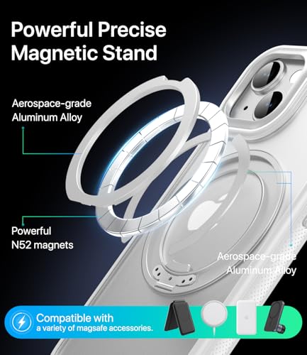 Image of for iPhone 14 Case /iPhone 13 case, Compatible with MagSafe, Slim Shockproof Military-Grade Rugged Protective Case with Stand, Camera Control, Comfort Grip (B-White, iPhone 13 /14)